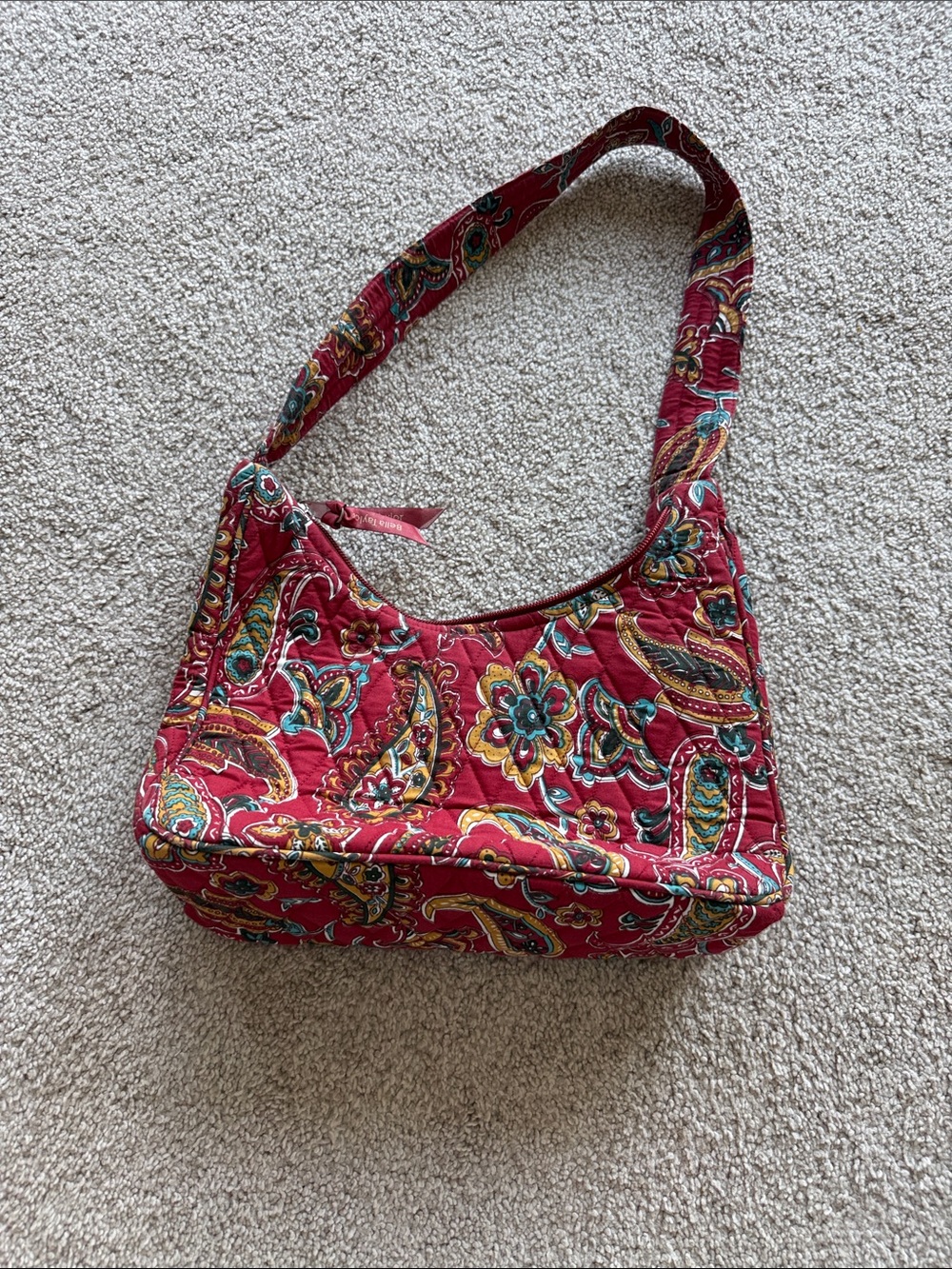 Quilted Paisley Shoulder Bag in Red with Teal and Yellow Accents